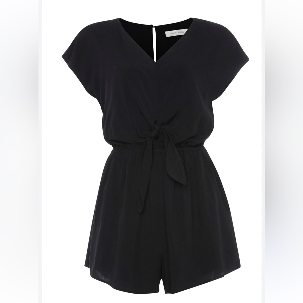 Bishop + Young Isla Romper Stretch Crop Sleeveless V Neck Tie Womens Small Black